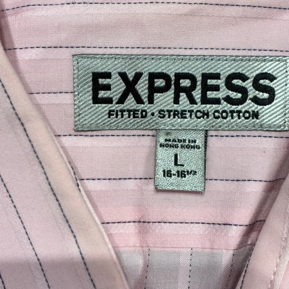 Express Mens Pink Stripe Fitted Stretch Cotton Dress Shirt Size L‎ 16-16 1/2
